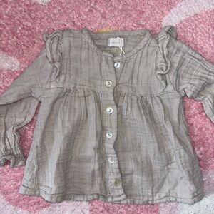 Jamie Kay Taupe Button Down Shirt with Ruffles 1 year